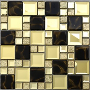 Rakennusmateriaalin seinään sisustettu kiiltävä kultainen viistetty peilin mosaiikkilasi