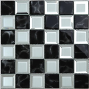 Keittiö Kylpyhuoneen musta ja valkoinen viistetty reuna peililasi mosaiikkiseinälaatan shakki