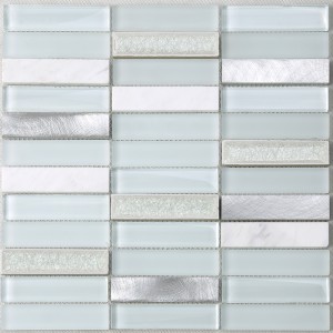 Super White Glass ja Marble Ceramic Tile Metal Splash Takaisin Mosaic