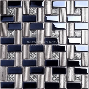 HDT01 12x12 neliökuvio galvanointi kiiltävä musta ja raita irisoiva lasi mosaiikki seinäkoristelaatat