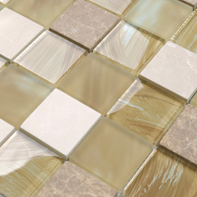 YMS20 keittiöseinäkoristeellinen mattalasi sekoitettu marmorikivi mosaiikki laatta kultaa